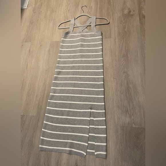 Heather Grey Striped Side Slit Maternity Midi Dress - Picture 5 of 7